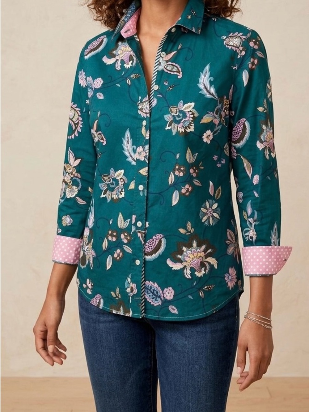 Talbots Ornate Jacobean Cotton Button Down Shirt Small